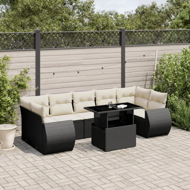 vidaXL 8-delige Loungeset met kussens poly rattan zwart, foto 2