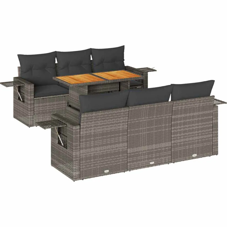 vidaXL 7-delige Loungeset met kussens poly rattan grijs, foto 3