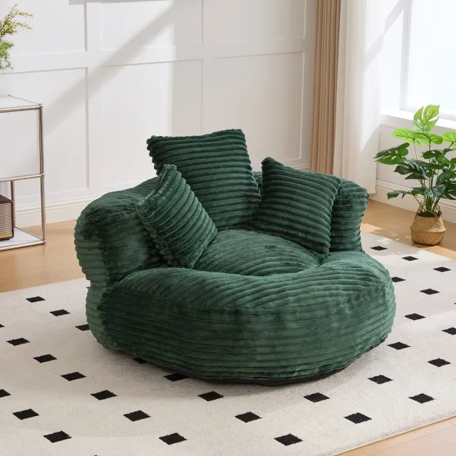 REDOM Zitzakstoel - Hoge Rugleuning En Armleuningen - Lounge - Voor Woonkamer - Cordstof - Smaragd - 108 X 108 X 52 Cm