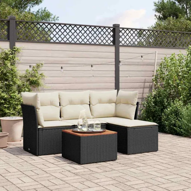vidaXL 5-delige Loungeset met kussens poly rattan zwart, foto 2