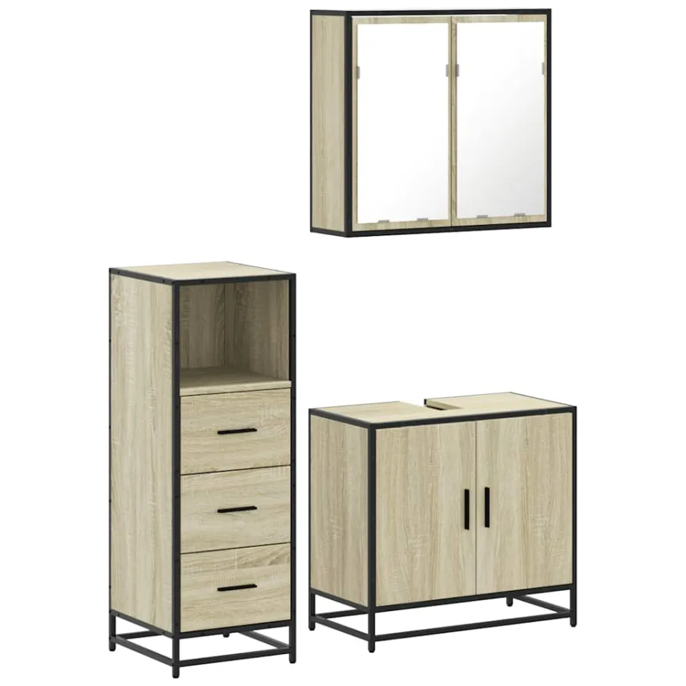 vidaXL 3-delige Badkamermeubelset bewerkt hout sonoma eikenkleurig, foto 3
