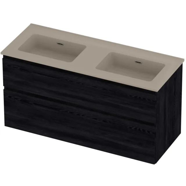 Proline Tribute Badmeubelset Porselein Elegant Dubbel 120x46x62 cm Mat Crème Cotton Black Oak Eiken