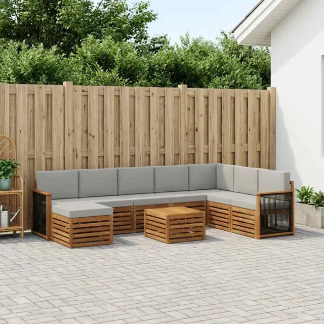vidaXL Buiten bankenset 9 st 8-zits Naturel en lichtgrijs
