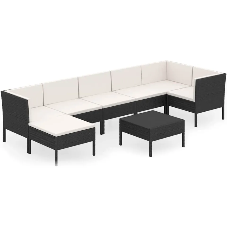vidaXL 8-delige Loungeset met kussens poly rattan zwart, foto 3