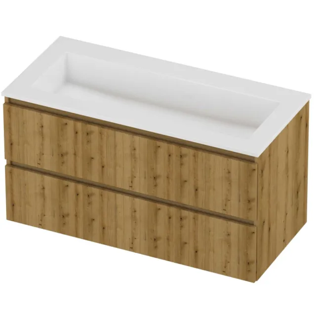 Proline Aristo Badmeubelset Polystone Elegant Zonder Kraangat 100x46x54 cm Glans Wit Urban Oak Eiken