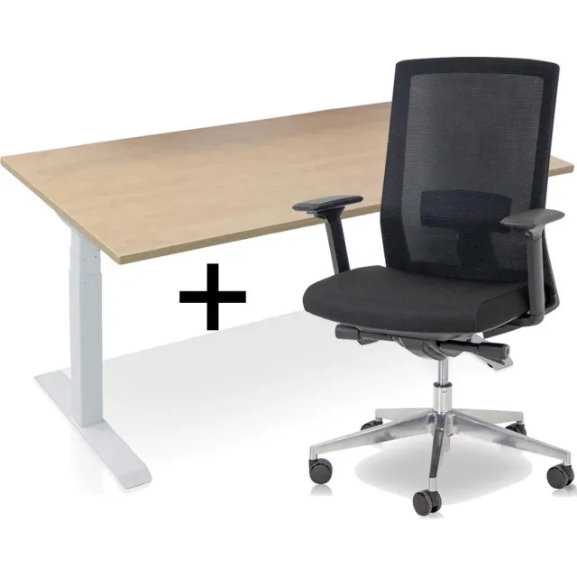 Lineaflex MRC Zit-sta bureau elektrisch verstelbaar + ERGO Bureaustoel | MRC PRO NEN-EN 527 Thuiswerkset | frame bureau wit - bureaublad wild peren | 120x80 cm Wit bureauframe