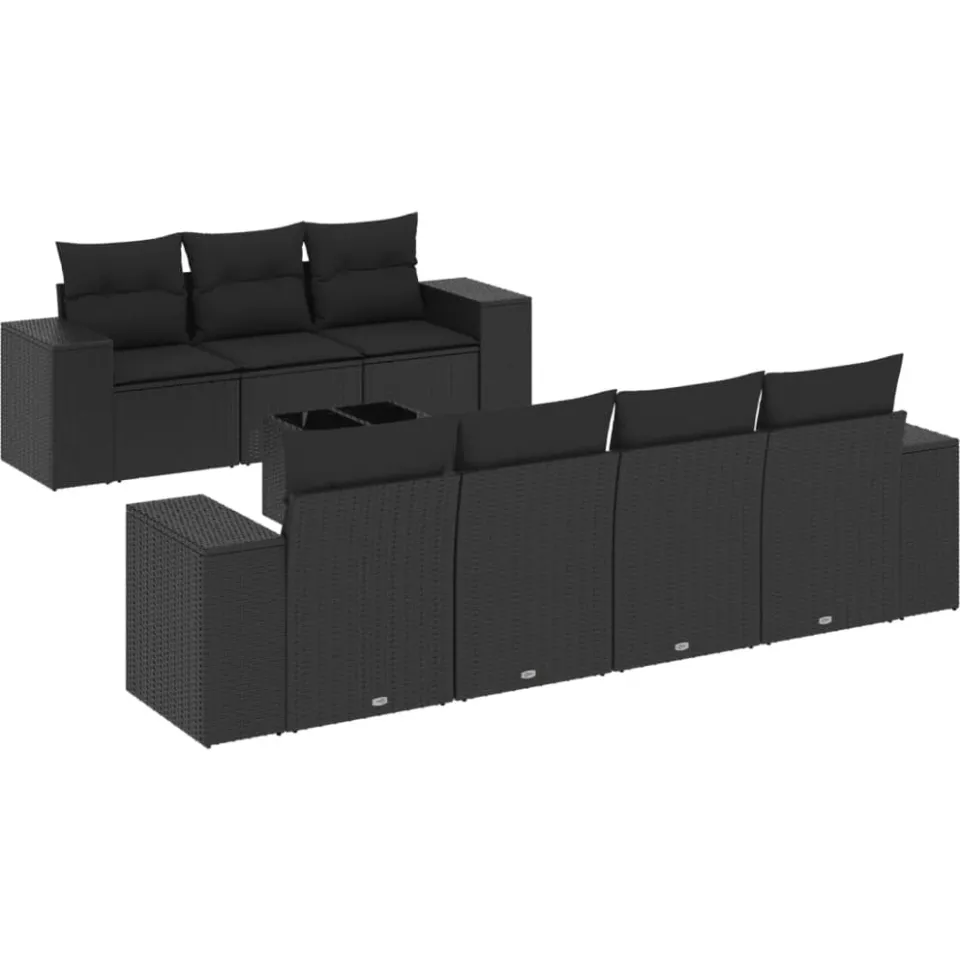 vidaXL 8-delige Loungeset met kussens poly rattan zwart