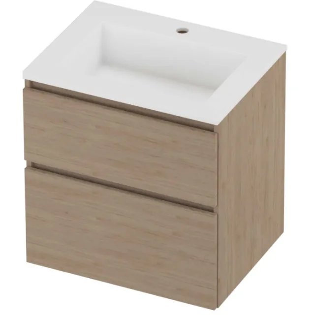 Proline Aristo Badmeubelset Polystone Elegant 1 Kraangat 60x46x62 cm Mat White Ideal Oak Eiken