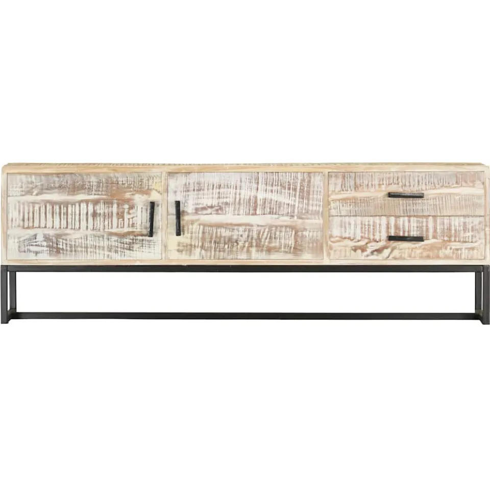 vidaXL Tv-meubel 140x30x45 cm massief acaciahout wit, foto 3
