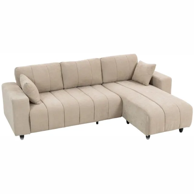 ZYLARO Hoekbank L-vorm - Flexibele Chaise Longue - 3-zitsbank - 2 Kussens - Metalen Frame - Voor Woonkamer - Beige