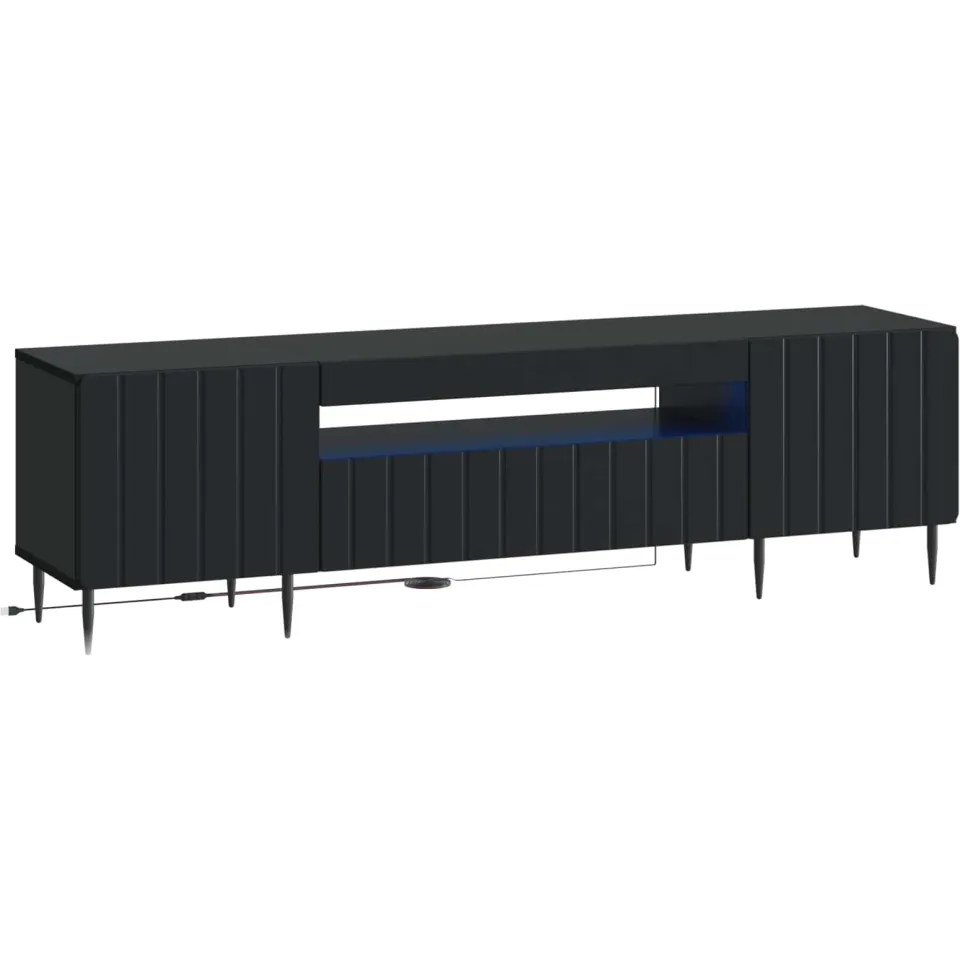 vidaXL LED tv-meubel ZWOLLE 153 x 35 x 43 cm Zwart Bewerkt hout, foto 3