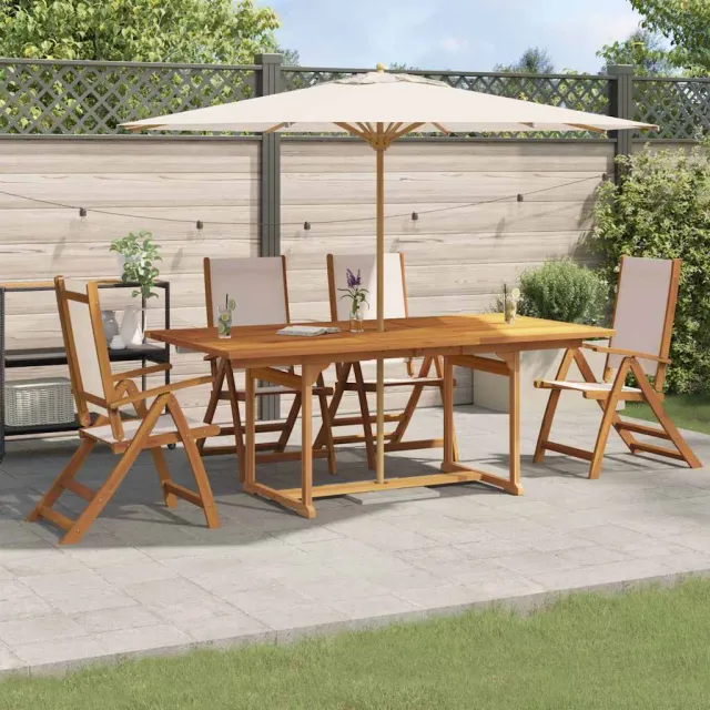 vidaXL 5-delige Tuinset massief acaciahout en textileen bruin, foto 2
