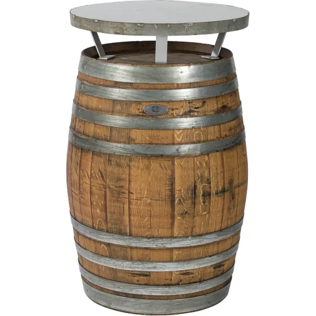 BarrelAtelier Wijnvat Statafel "Brandy" – Bartafel - Industrieel Design – Ø67 cm x 120 cm hoog – Met Gegalvaniseerd Blad – Duurzaam Houtkleur (geolied)