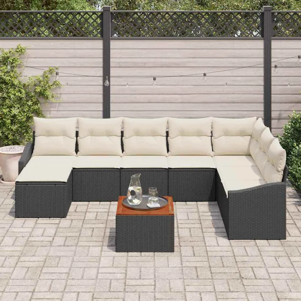 vidaXL Tuinbankenset 9 st Zwart poly rattan, foto 3