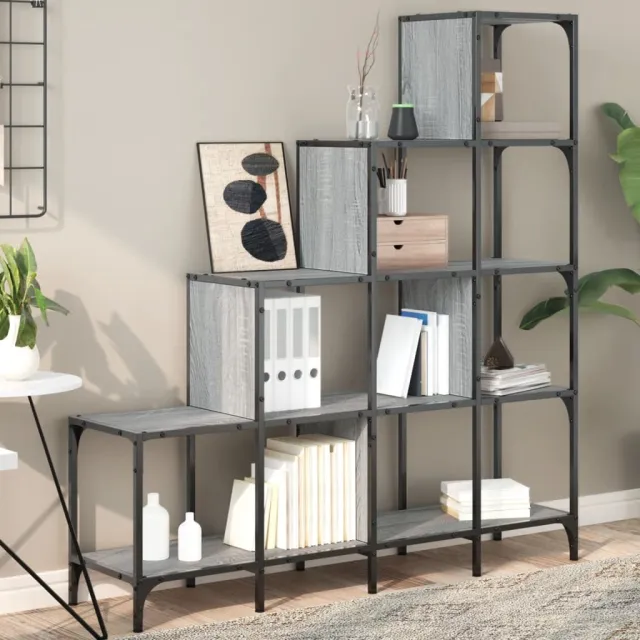 vidaXL Boekenkast 122x30x132 cm bewerkt hout en metaal grijs sonoma, foto 2