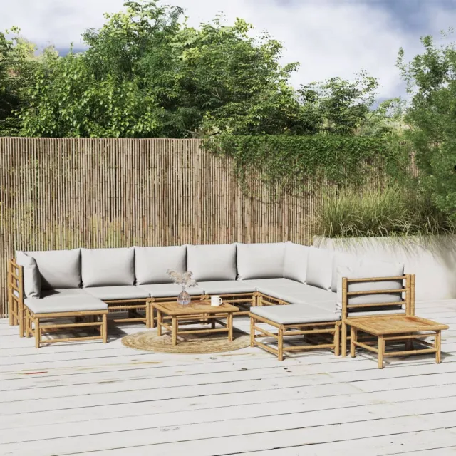 vidaXL 12-delige Loungeset met kussens bamboe lichtgrijs Bruin