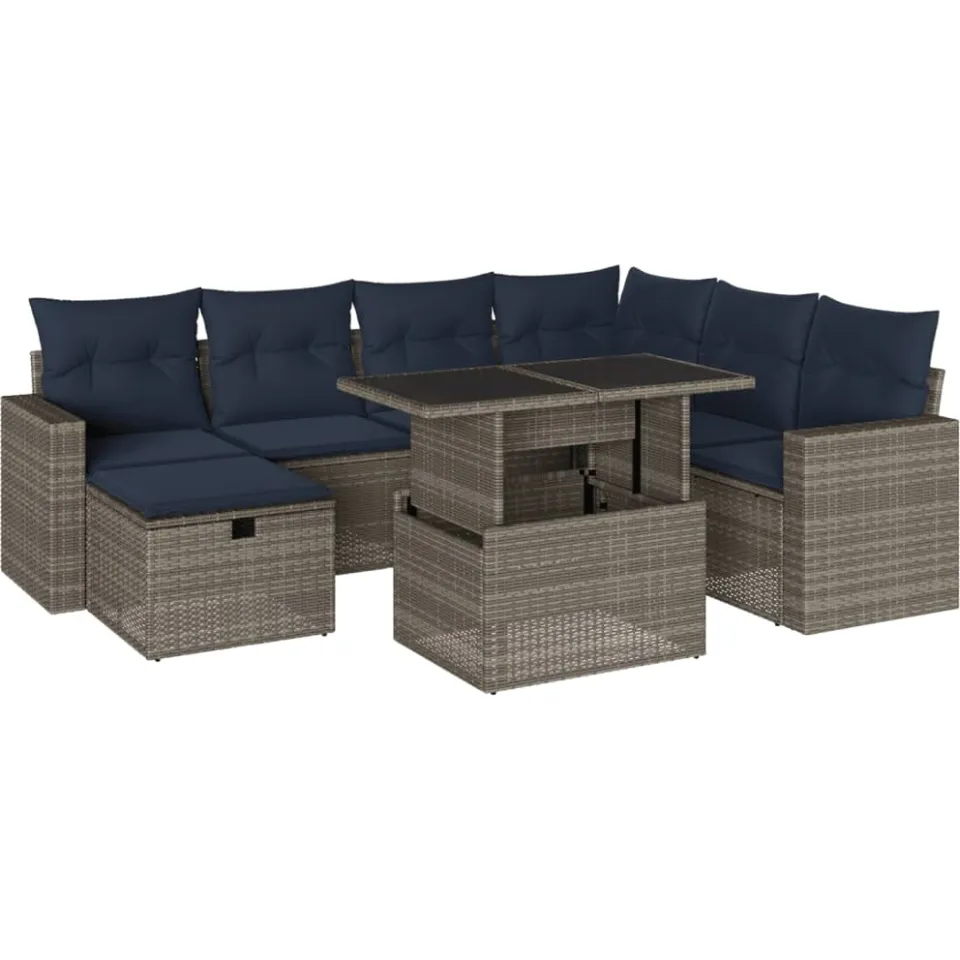 vidaXL 8-delige tuinbankset met kussens, grijs polyrotan, foto 3