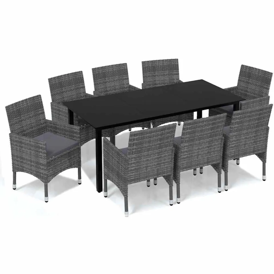 vidaXL 9-delige Tuinset met kussens poly rattan grijs, foto 3