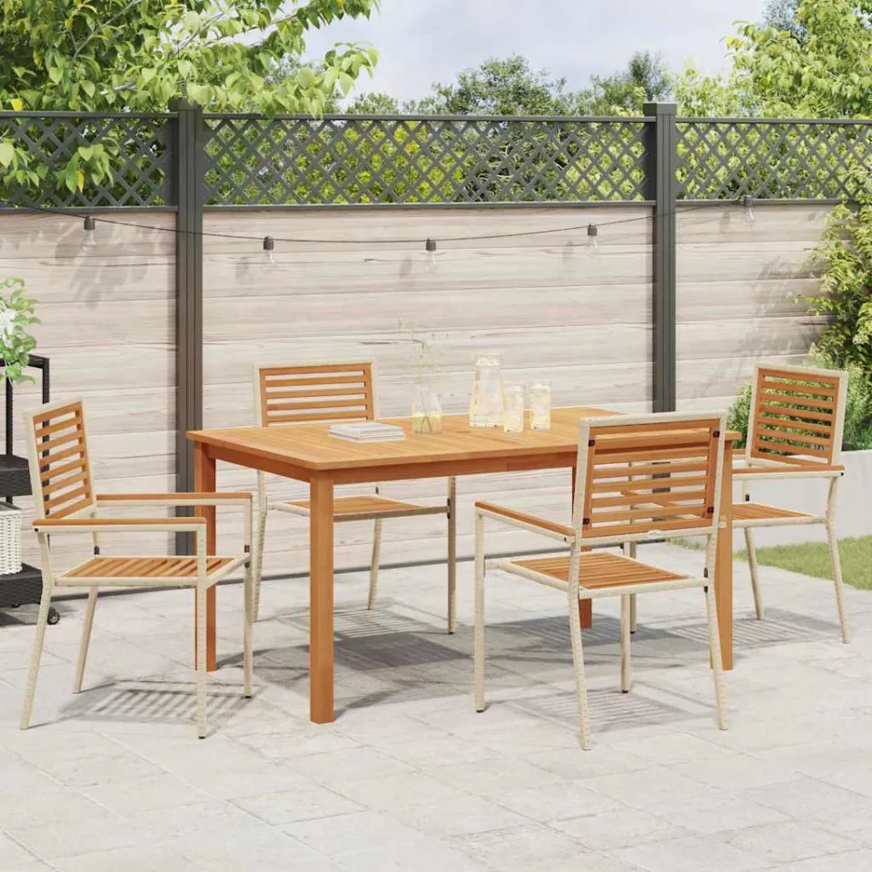 vidaXL Tuin eettafelset 5 st Beige Massief Acaciahout, foto 3