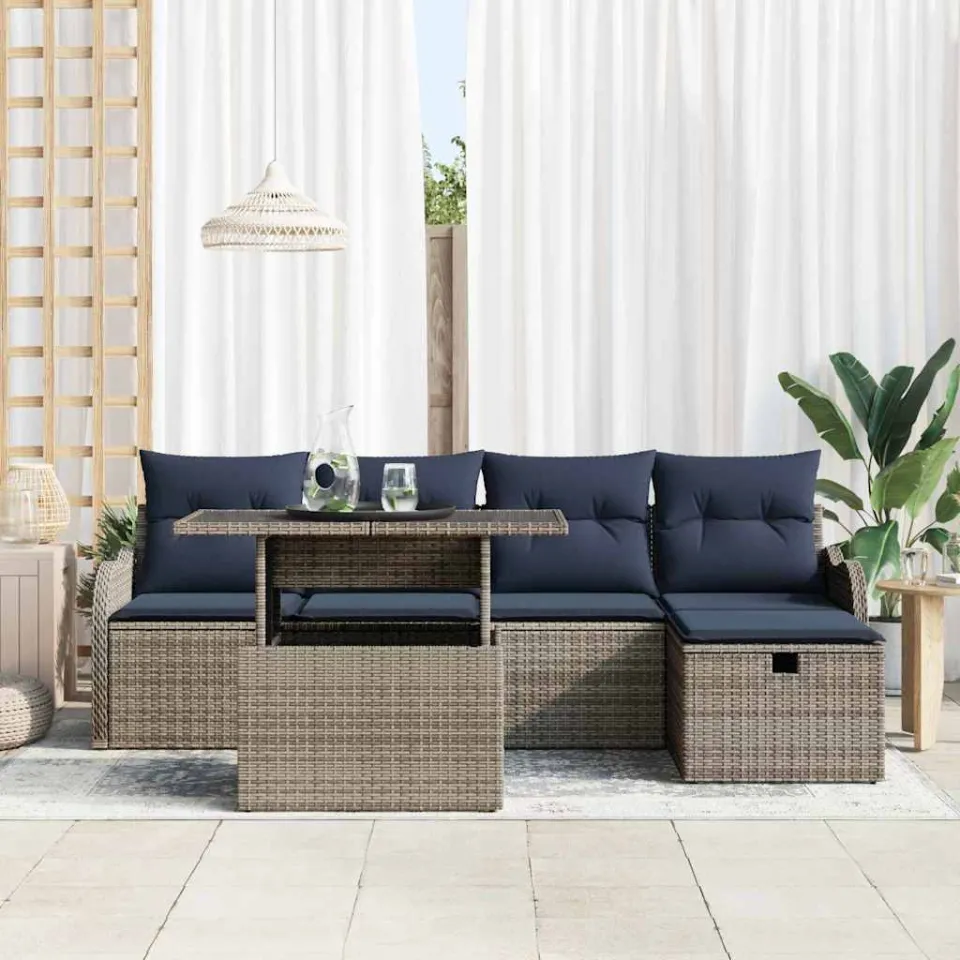 vidaXL Tuin Sofa Set 6 st Grijs poly rattan, foto 3