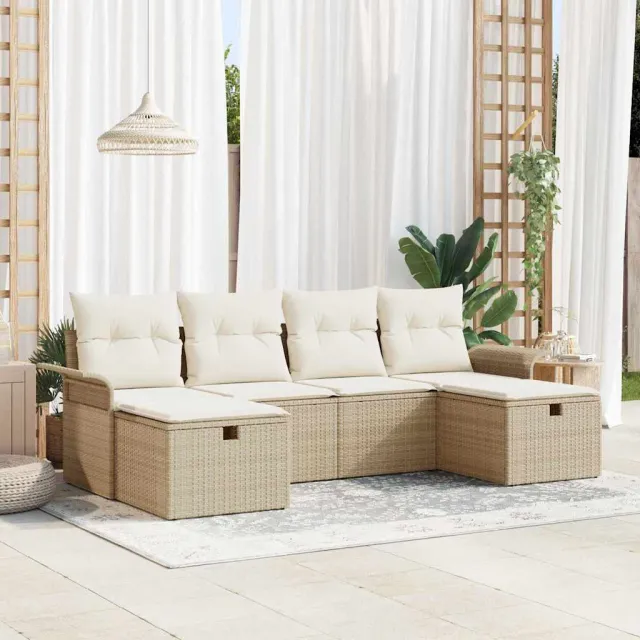 vidaXL Tuin Sofa Set 6 st Poly riet zwart, foto 2
