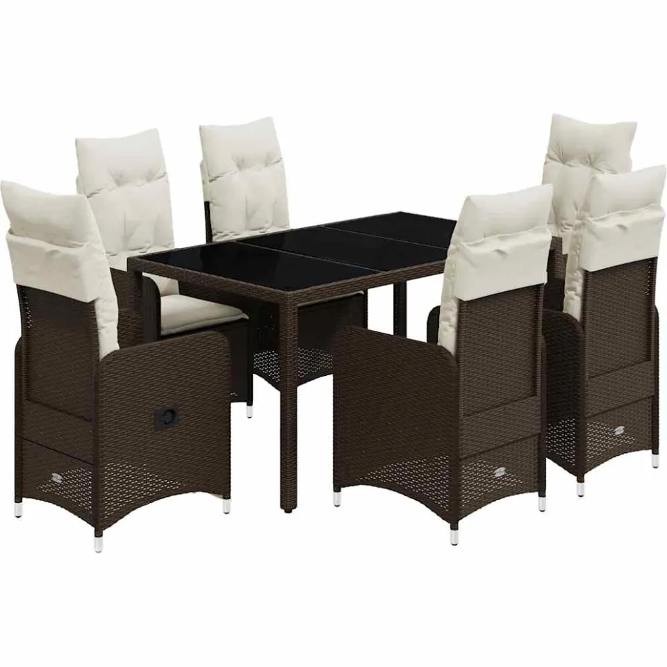 vidaXL 7-delige Bistroset met kussens poly rattan bruin, foto 3