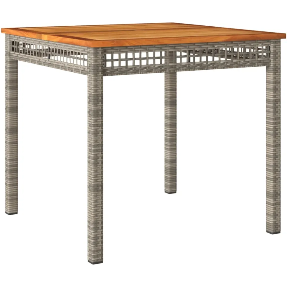 vidaXL Tuintafel 80x80x75 cm poly rattan en acaciahout grijs, foto 3
