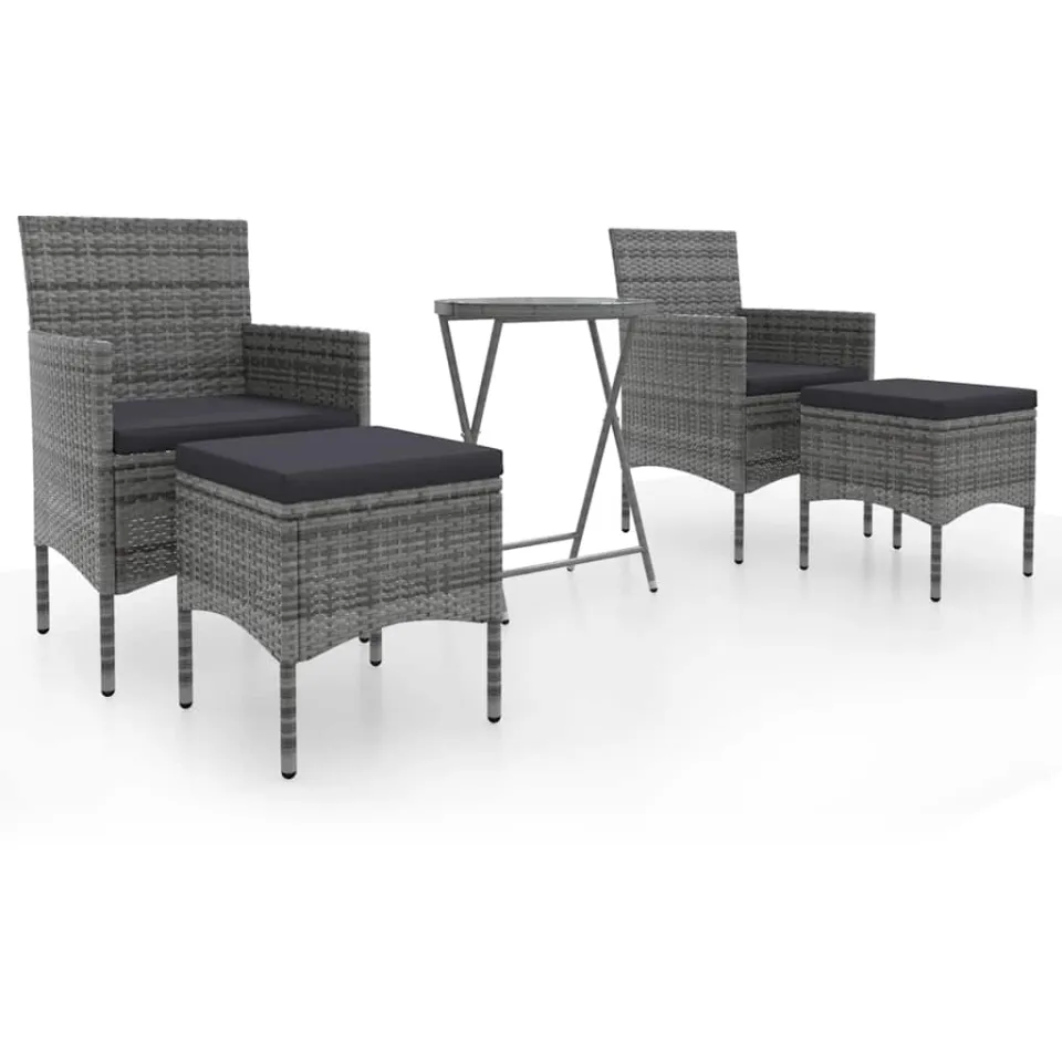 vidaXL 5-delige Bistroset poly rattan en gehard glas grijs, foto 3