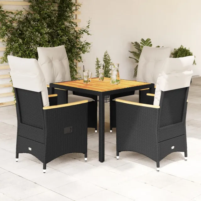 vidaXL 5-delige Tuinset met kussens poly rattan zwart, foto 2