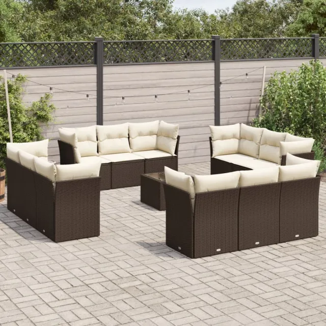 vidaXL 13-delige Loungeset met kussens poly rattan bruin, foto 2