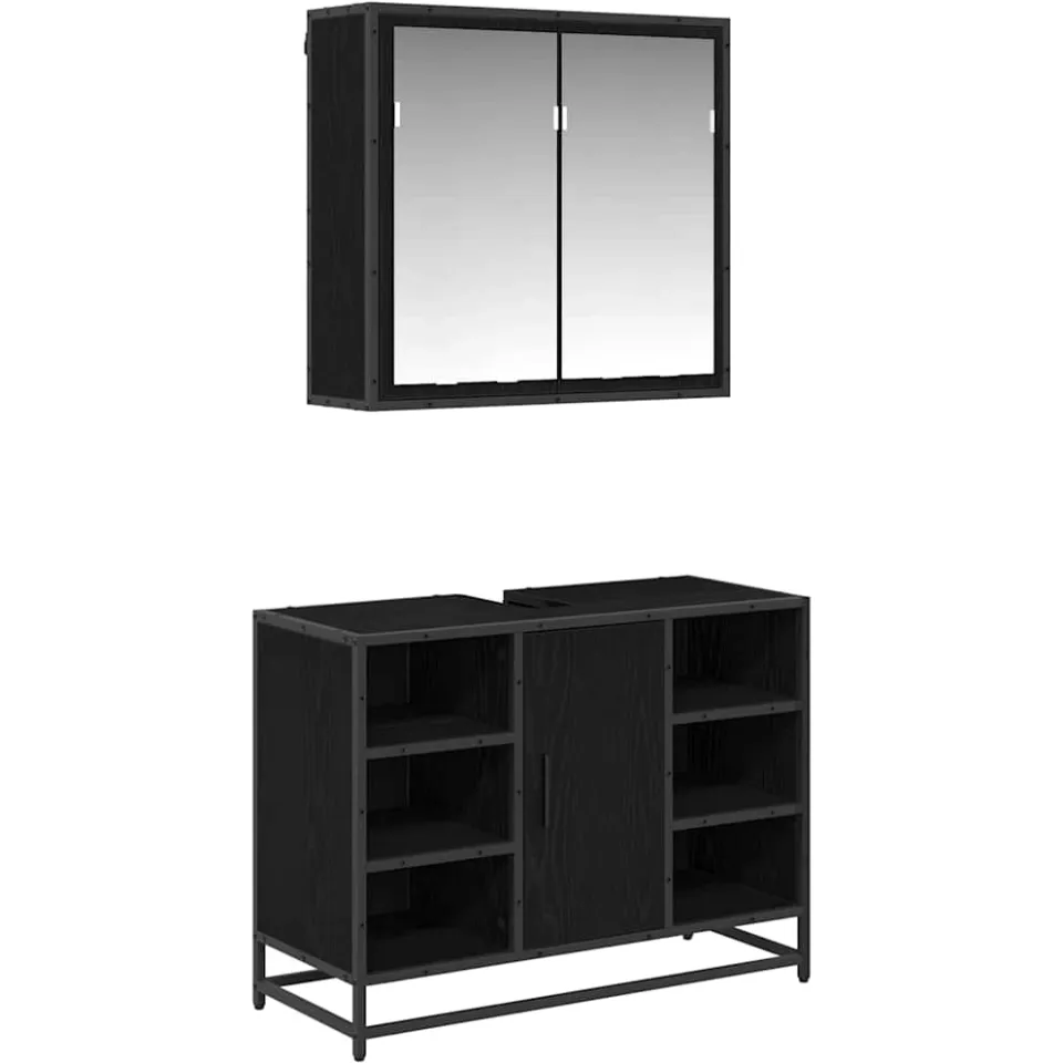 vidaXL Badkamermeubelset 2 st Zwart Eiken 80 x 33 x 60 cm Bewerkt hout