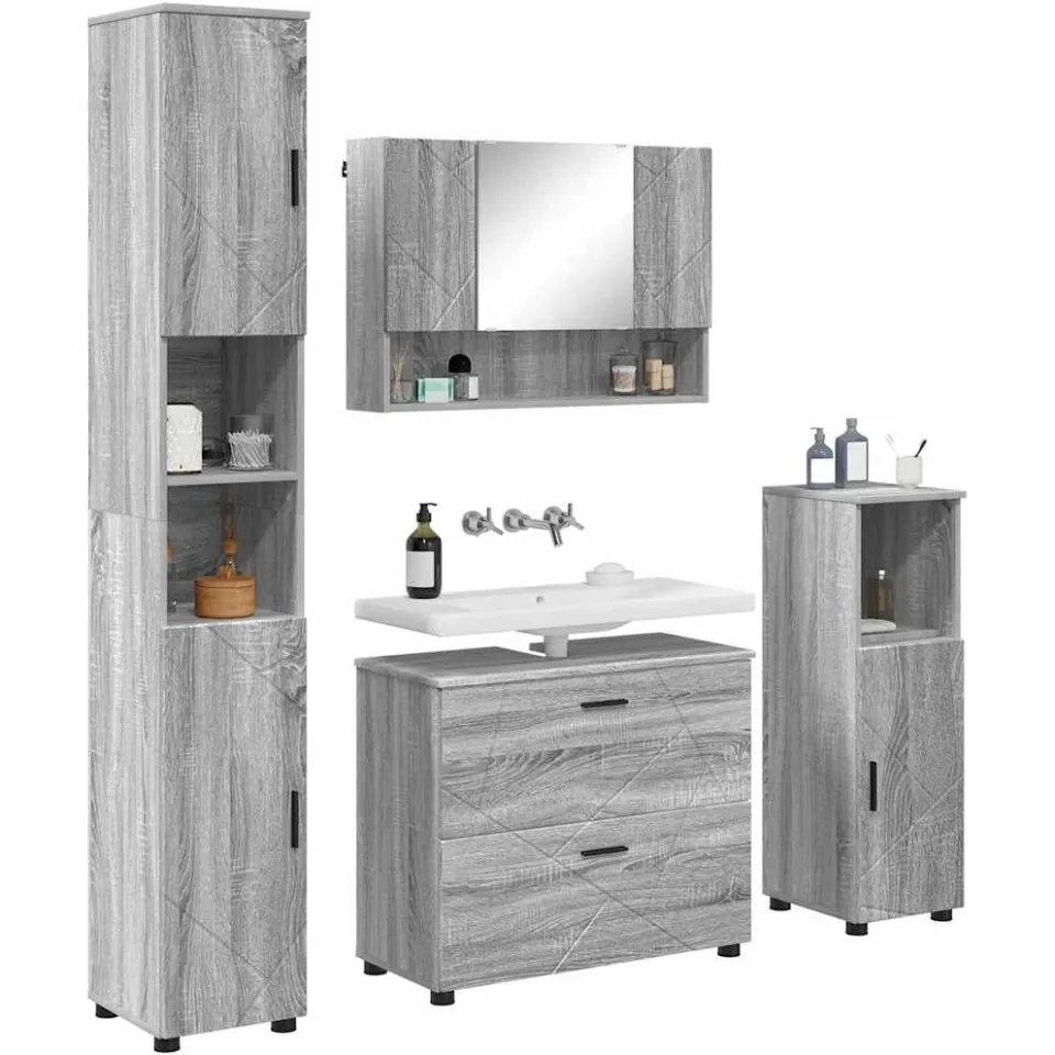 vidaXL Badkamermeubelset 4 st Grijs Sonoma 35 x 30 x 192 cm, foto 3