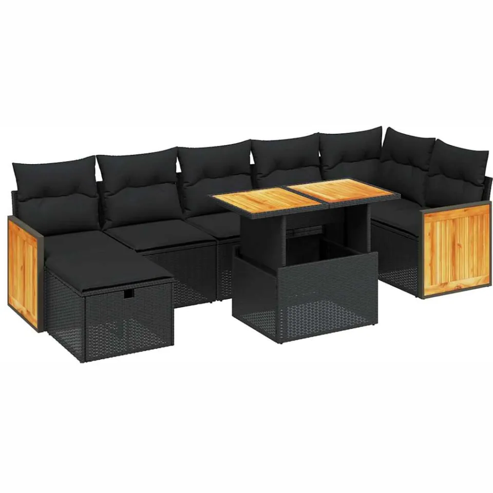 vidaXL 8-delige Loungeset met kussens poly rattan zwart, foto 3