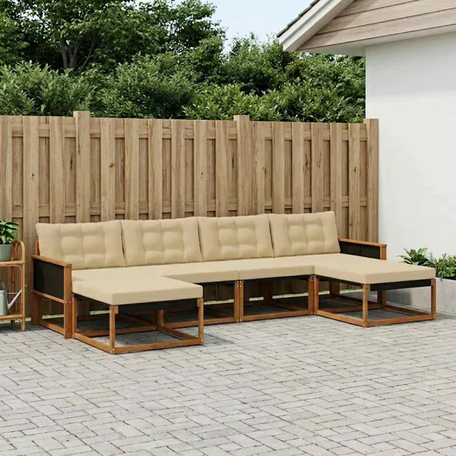 vidaXL Buiten bankenset 6 st 6-zits Natuurlijk en Beige