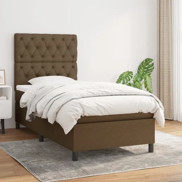 vidaXL Boxspring met matras stof donkerbruin 80x200 cm