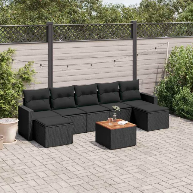 vidaXL 8-delige Loungeset met kussens poly rattan zwart, foto 2