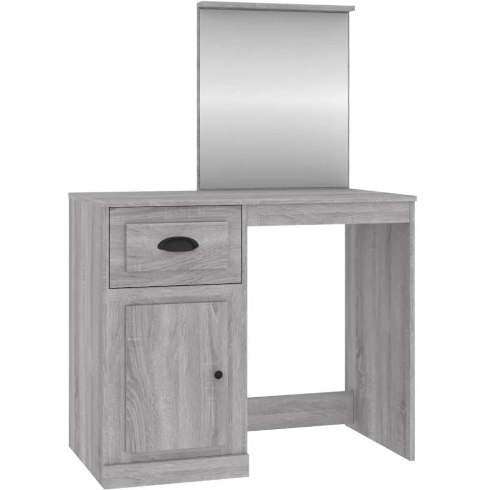 vidaXL Kaptafel met spiegel 90x50x132,5 cm bewerkt hout grijs sonoma