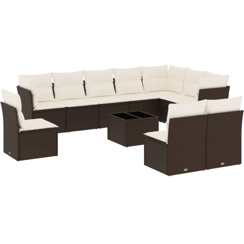 vidaXL 11-delige Loungeset met kussens poly rattan bruin