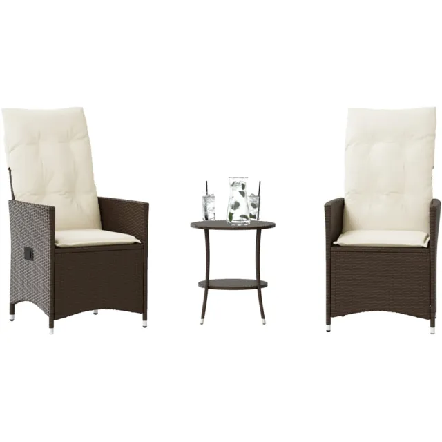 vidaXL 3-delige Bistroset met kussens poly rattan bruin