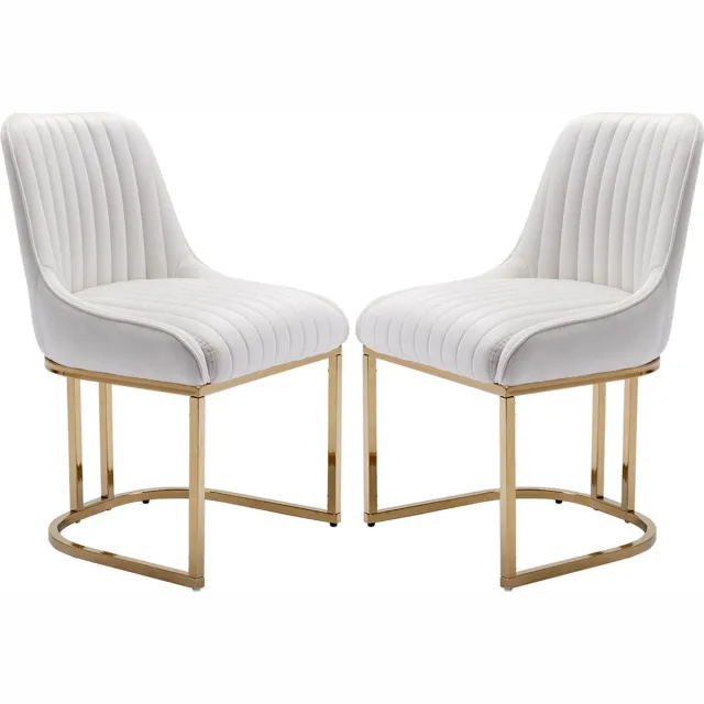 chairus Eetkamerstoel Set van 2 stoelen - Wit - Velvet - Gewatteerde zitting - Met Metalen Onderstel - Armloze stoelen - Voor woonkamer en keuken