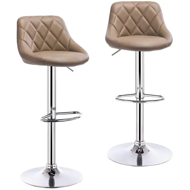 ArtiZo Barkruk set van 2 - met voetsteun - 360° draaibaar - khaki leather(synthetisch) - in hoogte verstelbaar - 35x38.5x84-106 cm