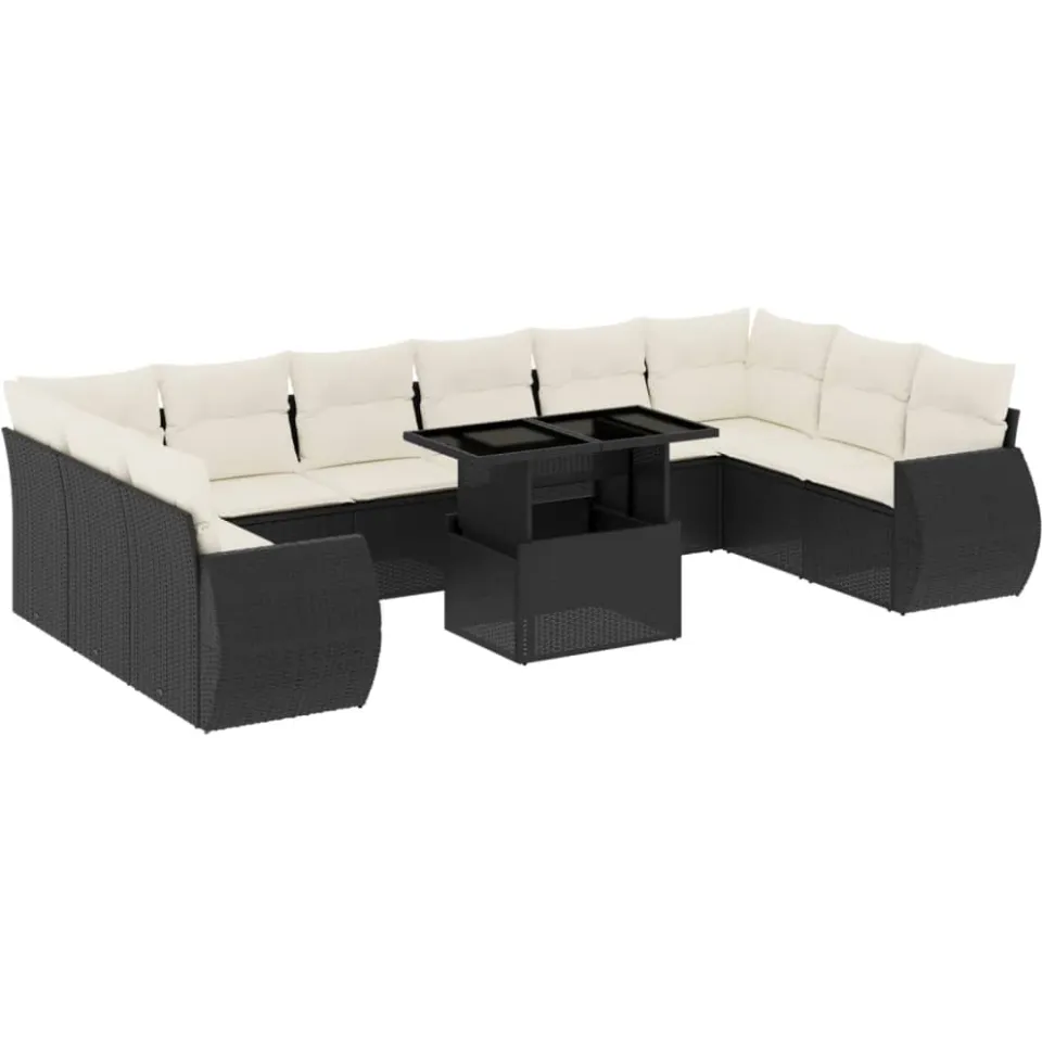 vidaXL 11-delige Loungeset met kussens poly rattan zwart, foto 3