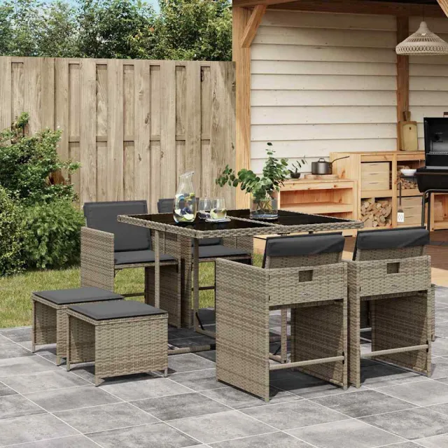 vidaXL 9-delige Tuinset met kussens poly rattan grijs, foto 2