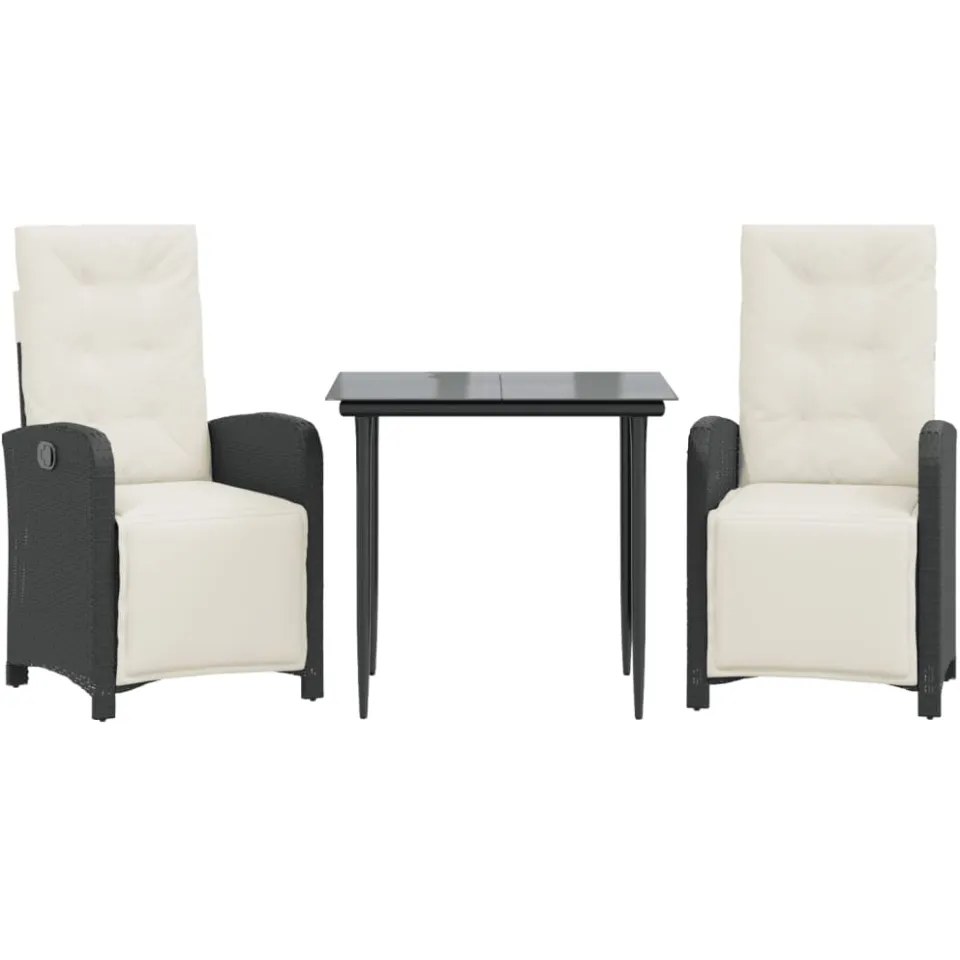 vidaXL 3-delige Bistroset met kussens poly rattan zwart, foto 3