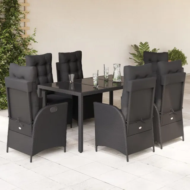 vidaXL 7-delige Tuinset met kussens poly rattan zwart, foto 2