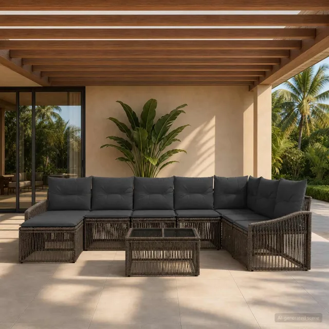 vidaXL Tuinbankenset 9 st Grijs poly rattan, foto 2