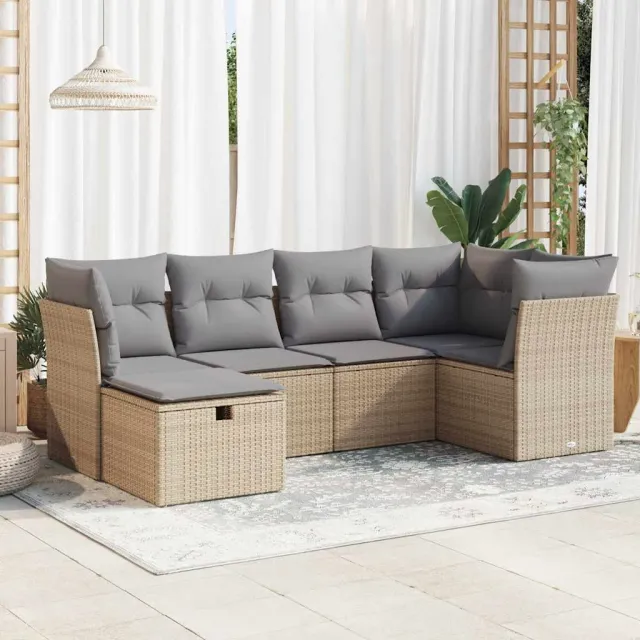 vidaXL 6-delige Loungeset met kussens poly rattan beige, foto 2