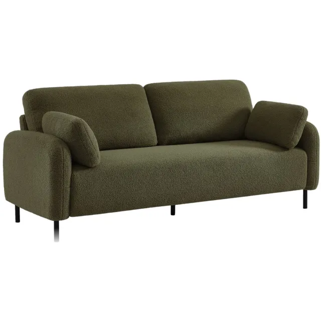 sweeek 3-zitsbank eucalyptushout, bouclé en metalen poten - teddy Kaki