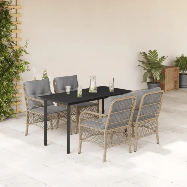 vidaXL 5-delige Tuinset met kussens poly rattan gemengd beige, foto 2