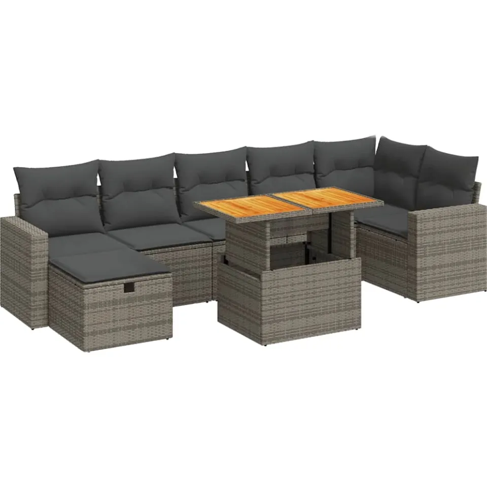 vidaXL 5-delige Loungeset met kussens poly rattan acacia grijs, foto 3